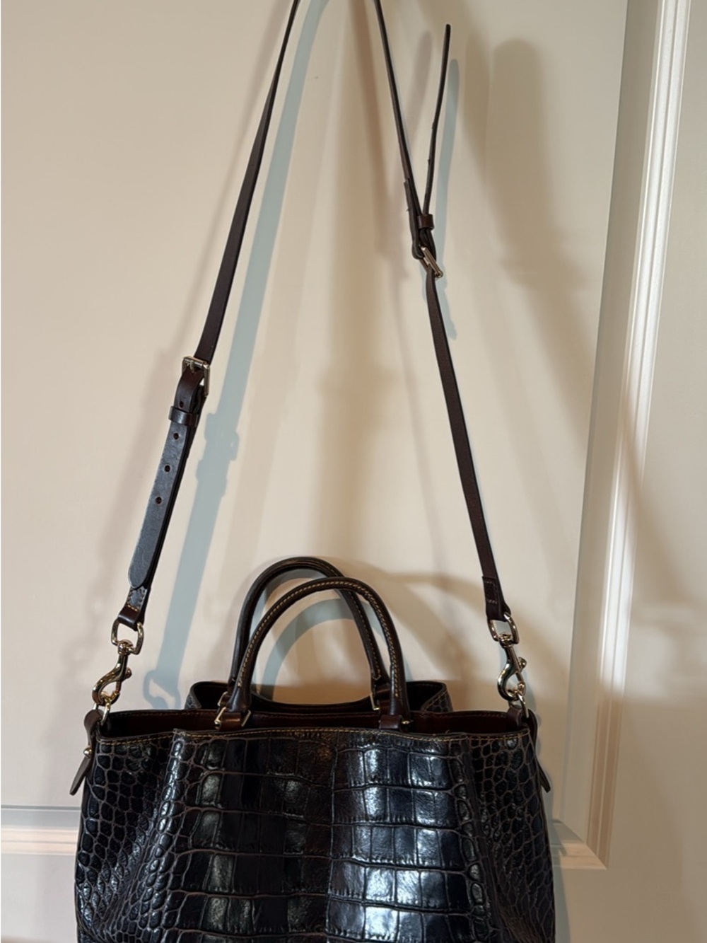 Dooney & Bourke Dark Brown Croc-Embossed Leather Satchel - Picture 5 of 8